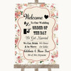 Vintage Roses Welcome Order Of The Day Personalized Wedding Sign