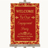 Red & Gold Welcome To Our Engagement Party Personalized Wedding Sign