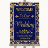 Blue & Gold Welcome To Our Wedding Personalized Wedding Sign