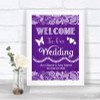 Purple Burlap & Lace Welcome To Our Wedding Personalized Wedding Sign