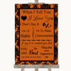 Burnt Orange Damask When I Tell You I Love You Personalized Wedding Sign