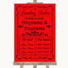 Red Who's Who Leading Roles Personalized Wedding Sign
