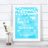 Aqua Sky Blue Lights As Families Become One Seating Plan Wedding Sign