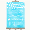 Aqua Sky Blue Watercolour Lights Card Post Box Personalized Wedding Sign