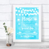 Aqua Sky Blue Lights Don't Post Photos Online Social Media Wedding Sign