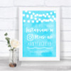 Aqua Sky Blue Watercolour Lights Instagram Hashtag Personalized Wedding Sign