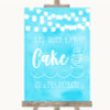 Aqua Sky Blue Watercolour Lights Let Them Eat Cake Personalized Wedding Sign