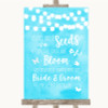 Aqua Sky Blue Watercolour Lights Plant Seeds Favours Personalized Wedding Sign