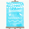 Aqua Sky Blue Watercolour Lights Welcome To Our Engagement Party Wedding Sign