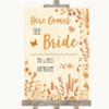 Autumn Leaves Here Comes Bride Aisle Personalized Wedding Sign