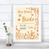 Autumn Leaves Here Comes Bride Aisle Personalized Wedding Sign