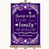 Purple & Silver Choose A Seat We Are All Family Personalized Wedding Sign
