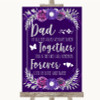 Purple & Silver Dad Walk Down The Aisle Personalized Wedding Sign
