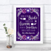 Purple & Silver Friends Of The Bride Groom Seating Personalized Wedding Sign