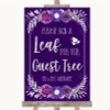 Purple & Silver Guest Tree Leaf Personalized Wedding Sign