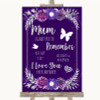 Purple & Silver I Love You Message For Mum Personalized Wedding Sign