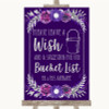 Purple & Silver Bucket List Personalized Wedding Sign