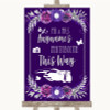 Purple & Silver Photobooth This Way Left Personalized Wedding Sign