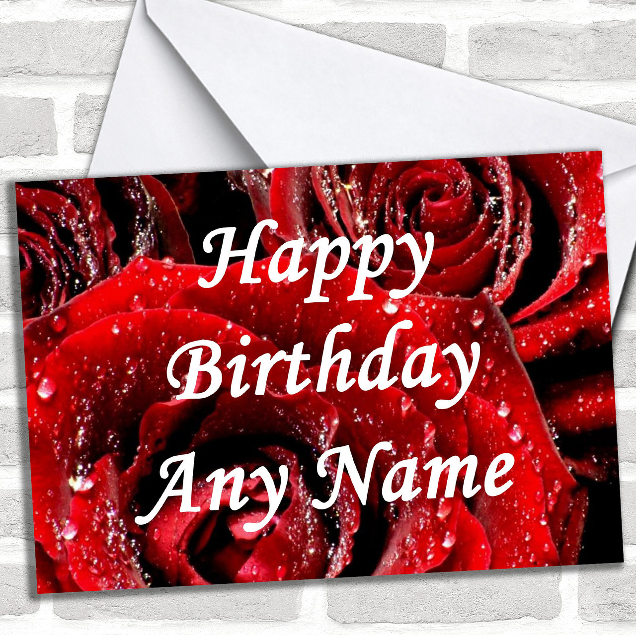 Pink Roses Personalized Birthday Card - Red Heart Print