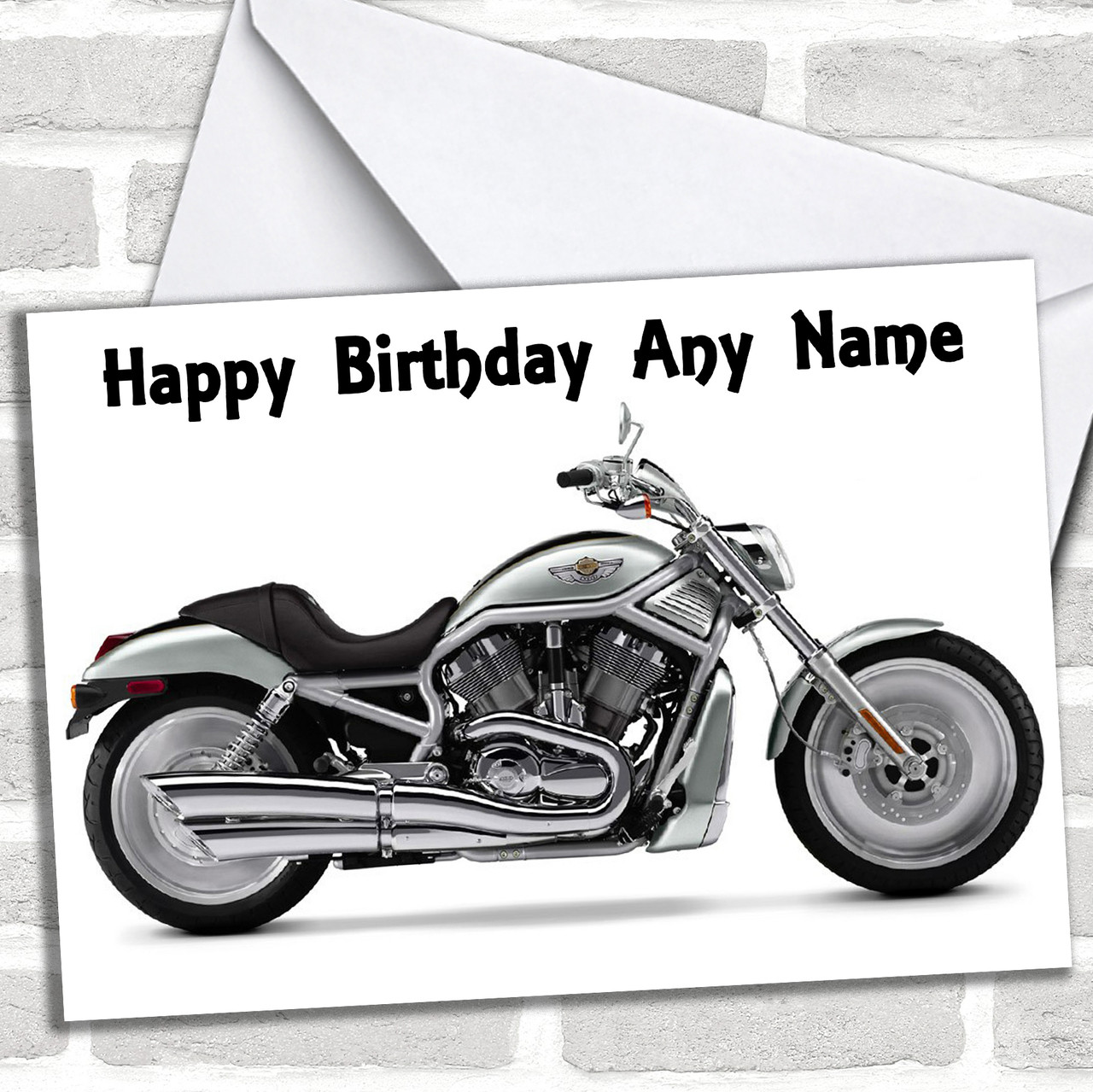 Harley Davidson Motorbike Personalized Birthday Card - Red Heart Print