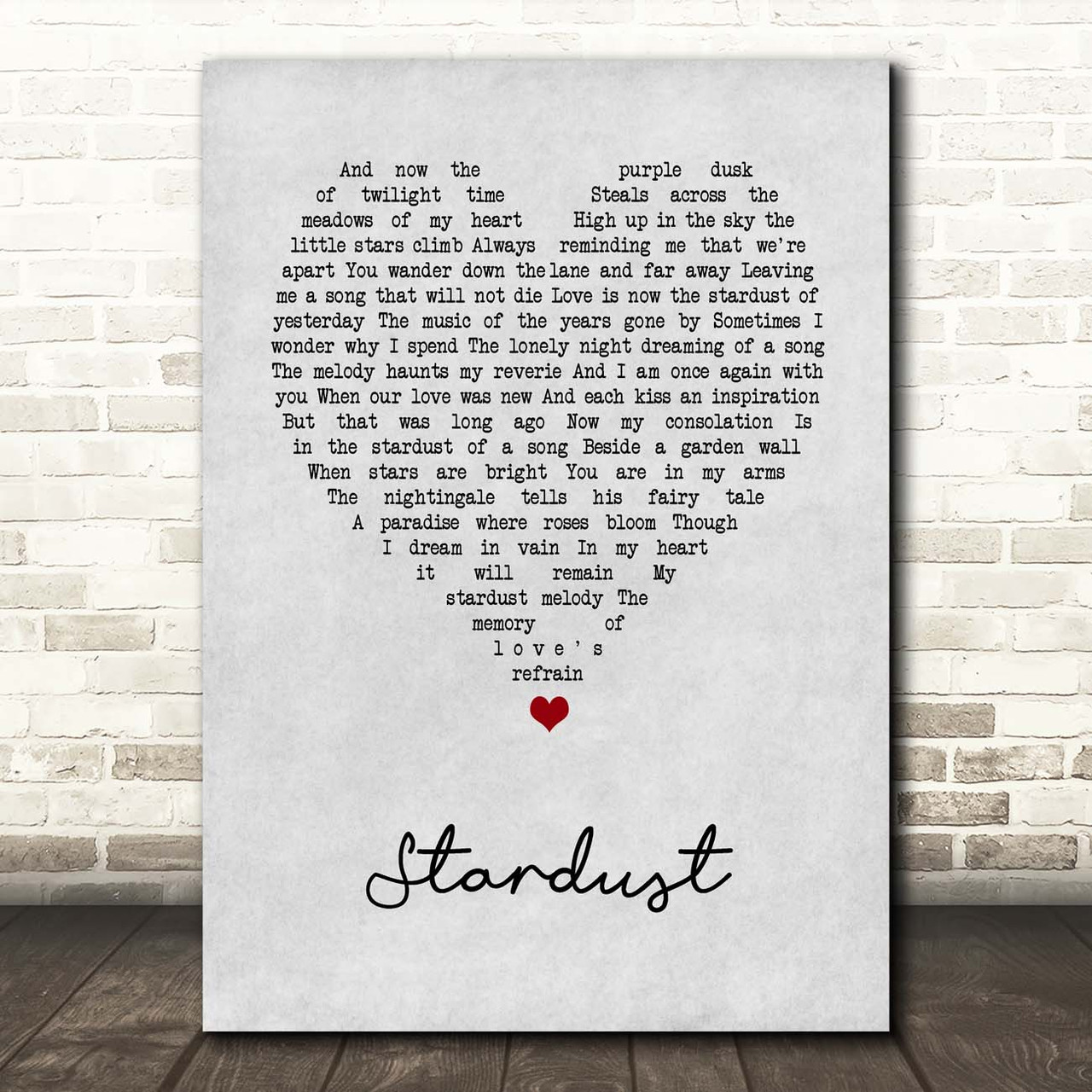 Nat King Cole Stardust Grey Heart Song Lyric Print