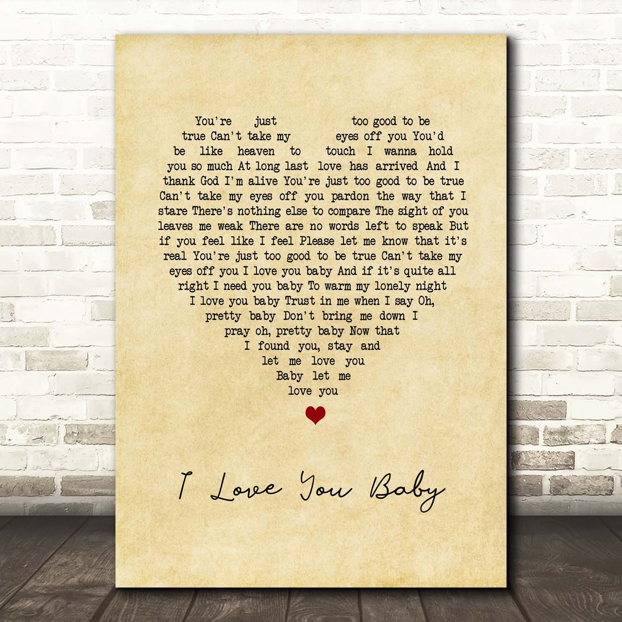 Frank Sinatra I Love You Baby Vintage Heart Song Lyric Print