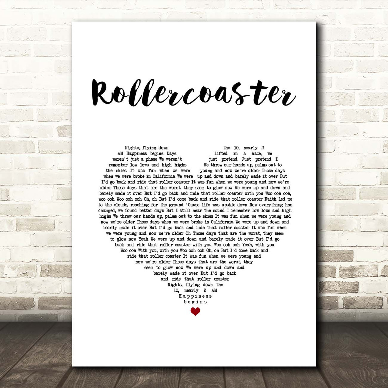 Jonas Brothers Rollercoaster White Heart Song Lyric Print Red