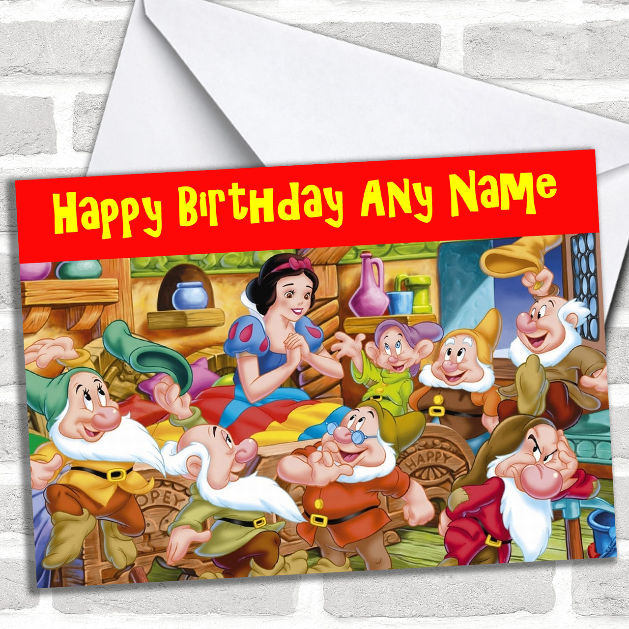 Snow White Personalized Birthday Card - Red Heart Print