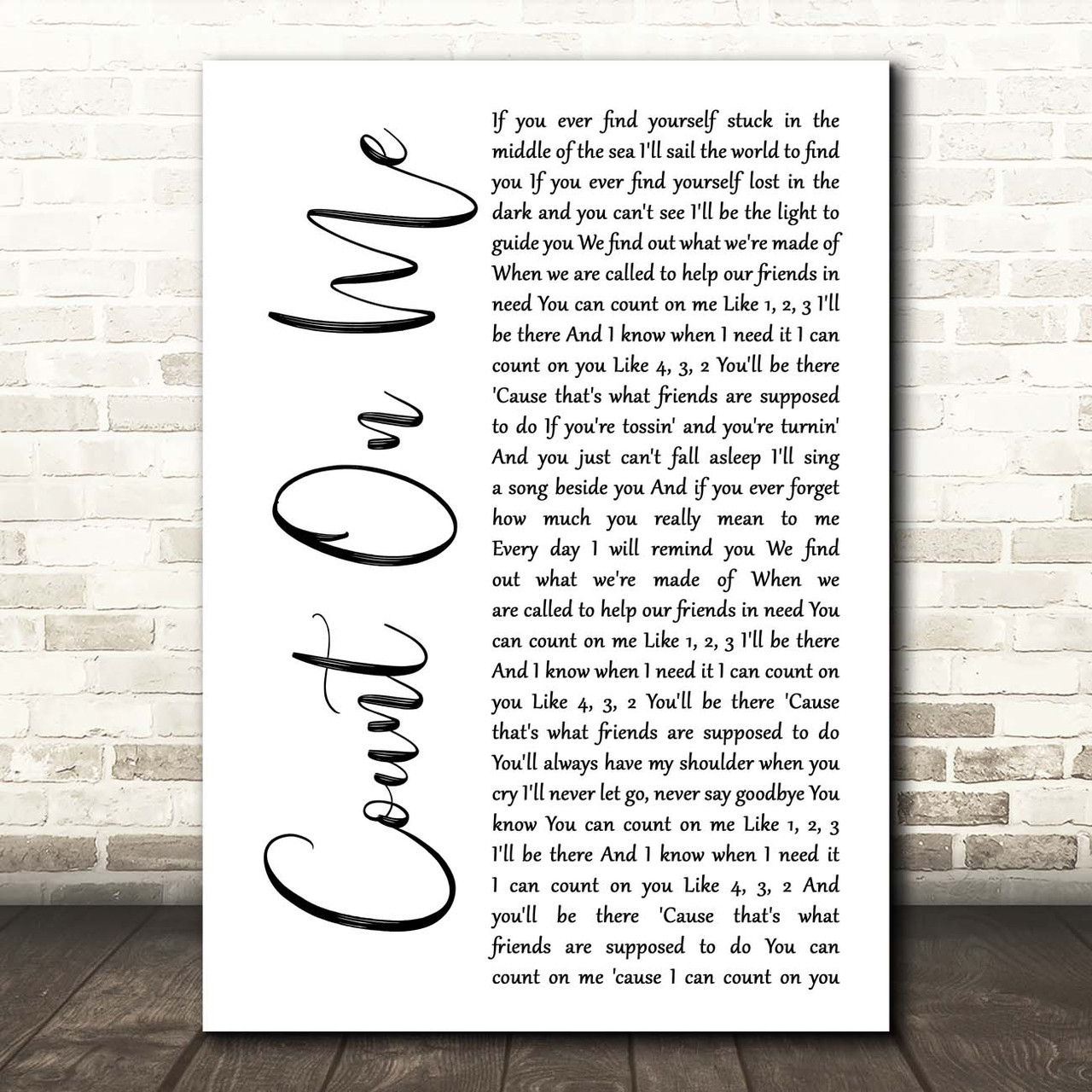 Bruno Mars Count On Me White Script Song Lyric Print Red Heart Print