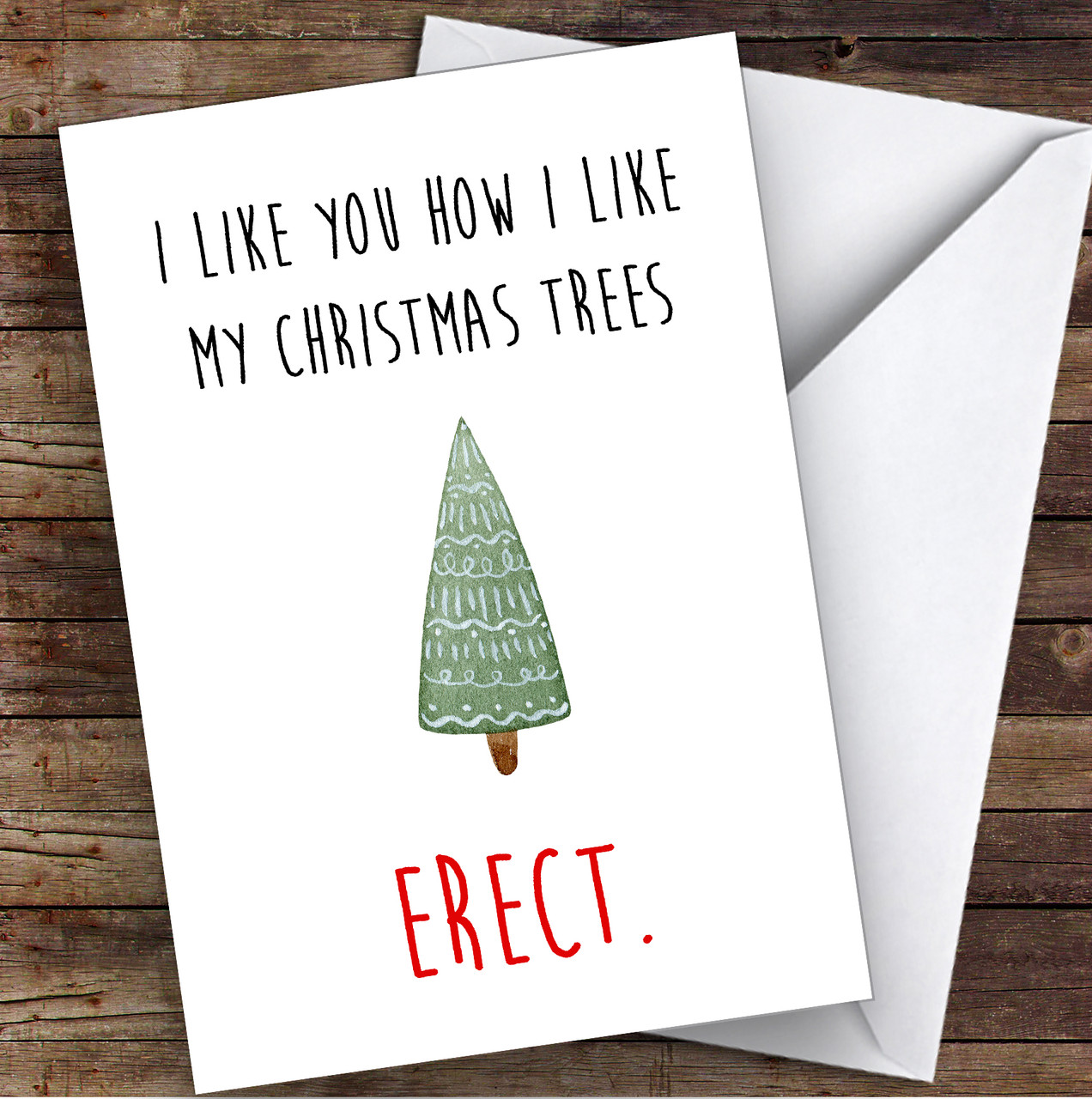 rude dirty erect tree joke personalized christmas card - red heart