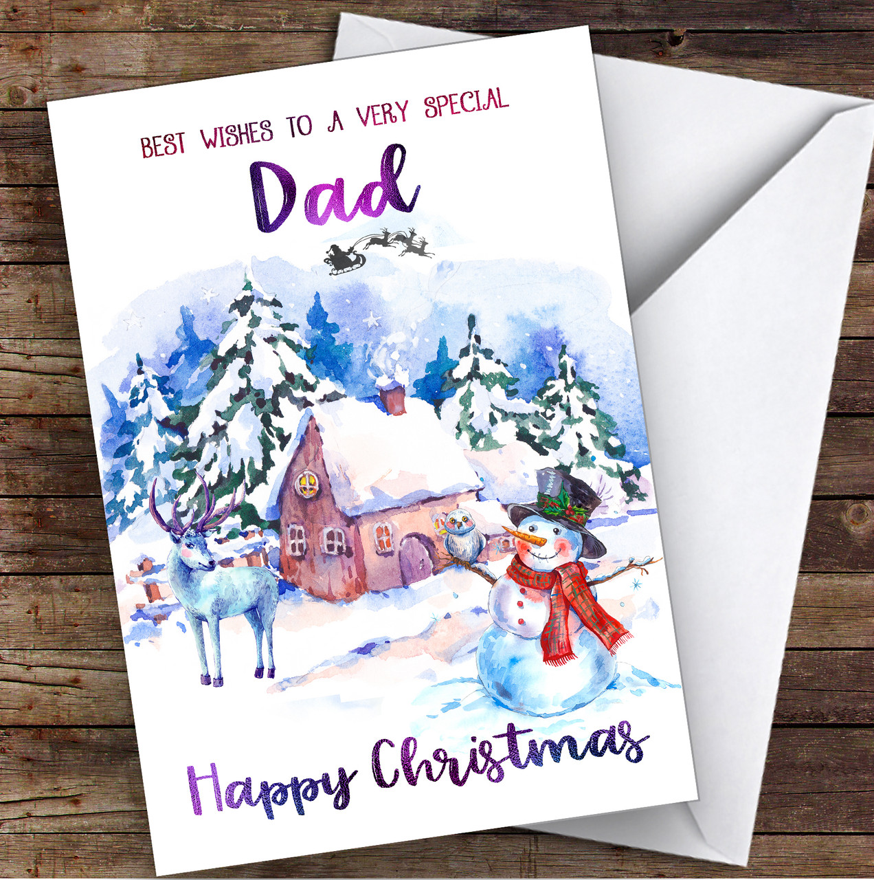 watercolor snowman special dad personalized christmas card - red