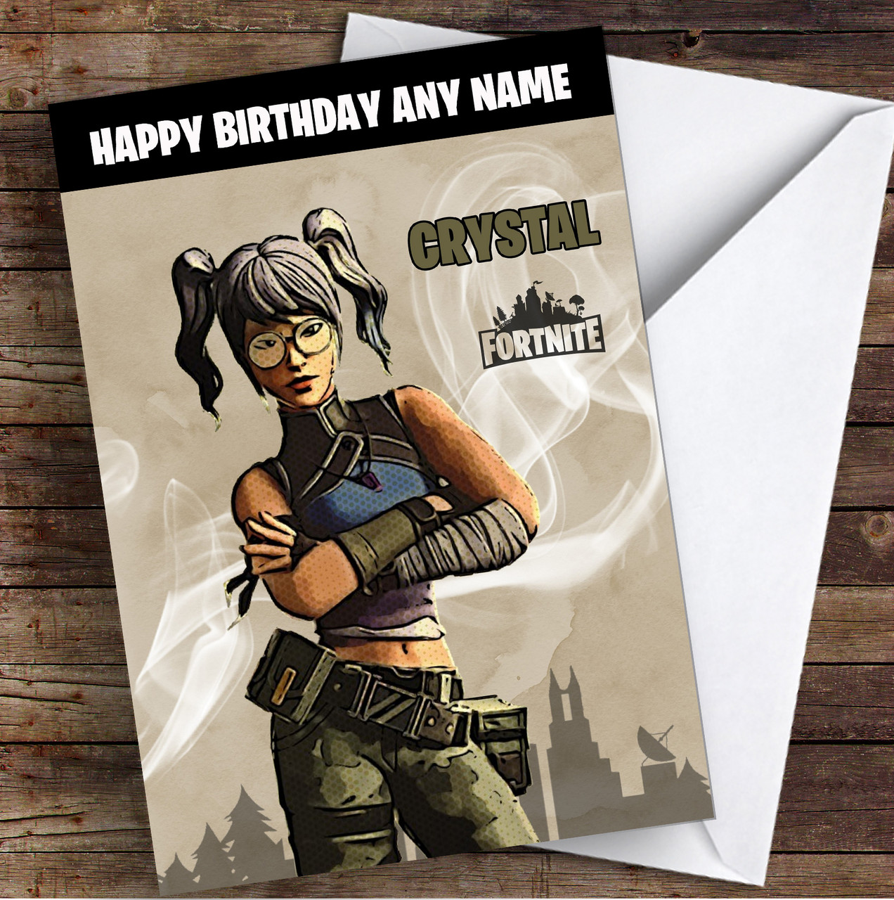 Comic Style Fortnite Skin Children's Personalized Birthday Card - Red Heart Print