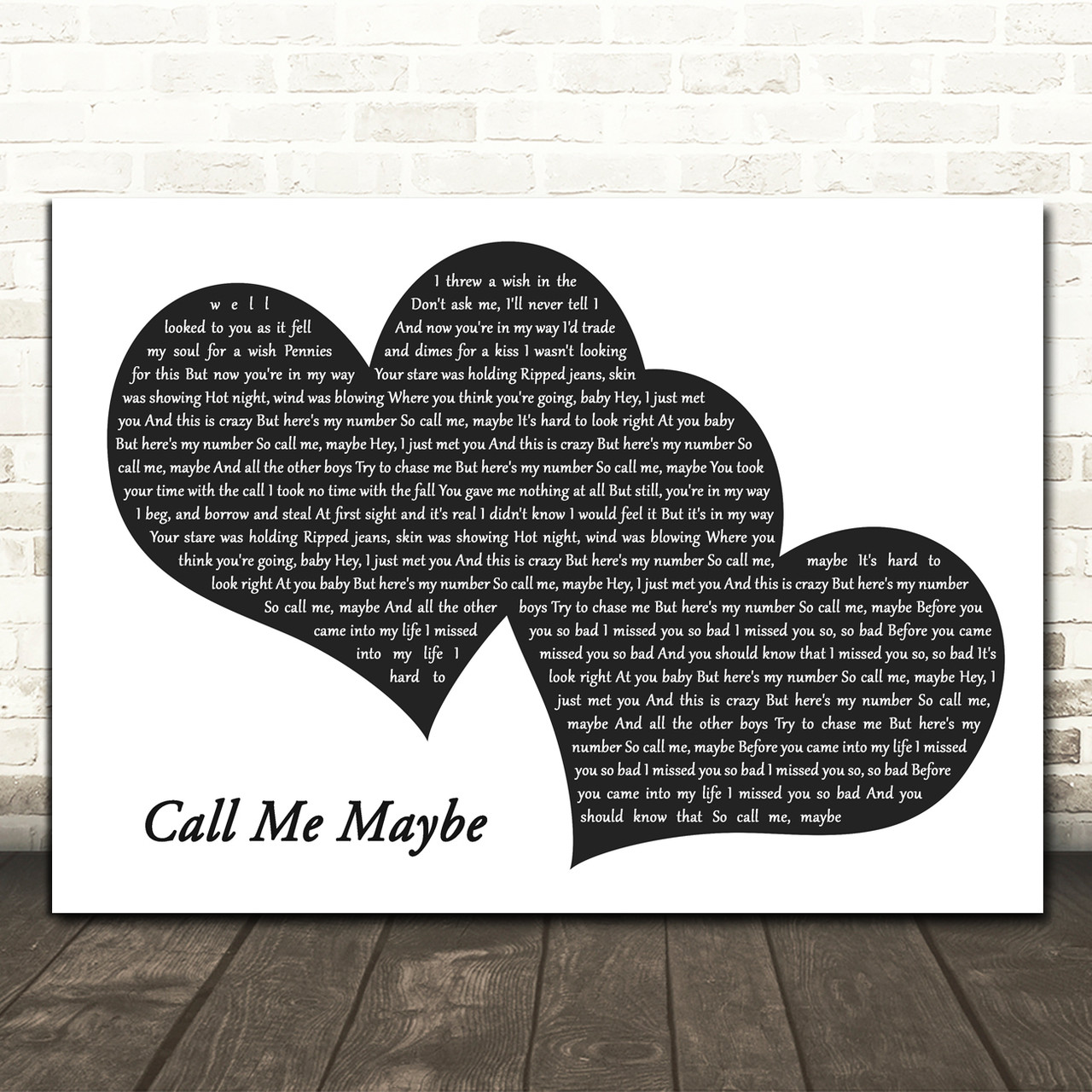 Carly Rae Jepsen Call Me Maybe Landscape Black White Two Hearts Song Lyric Music Art Print Red Heart Print