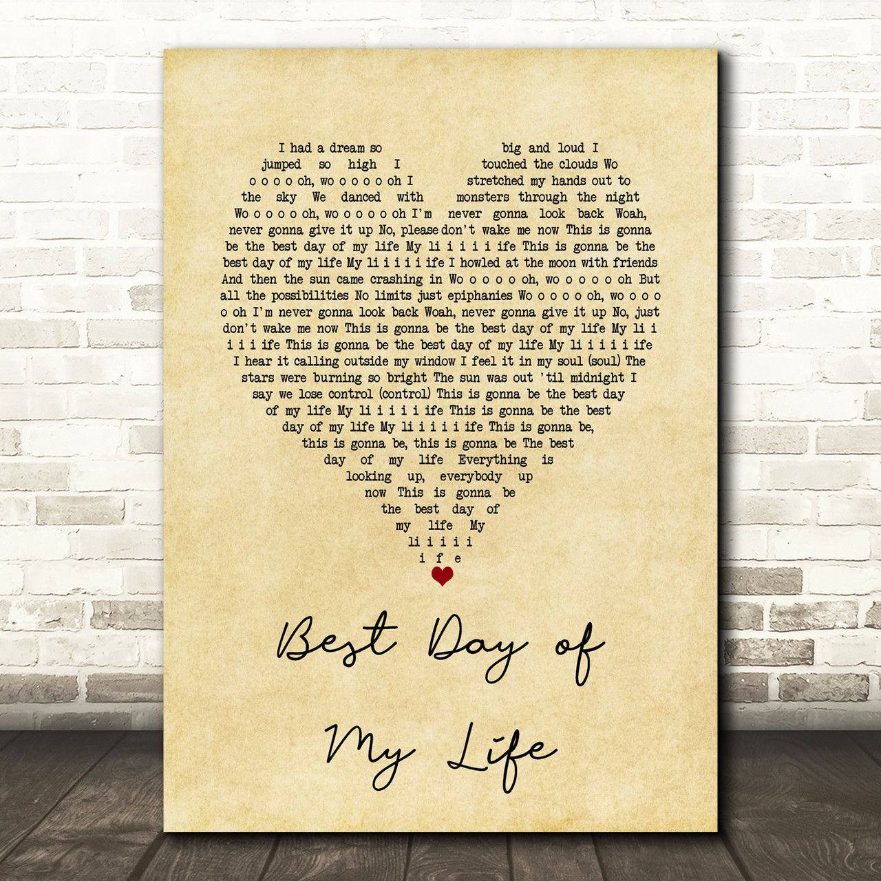 American Authors Best Day of My Life Vintage Heart Song Lyric Music Art  Print