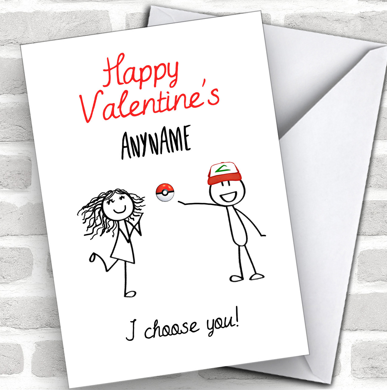 Stickmen In Love Pokemon I Choose You Personalised Valentine's Day Card
