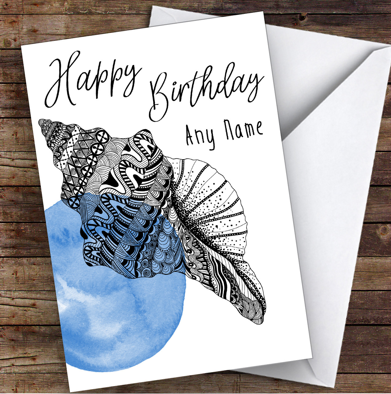 Watercolor Sealife Sea Shell Personalized Birthday Greetings Card