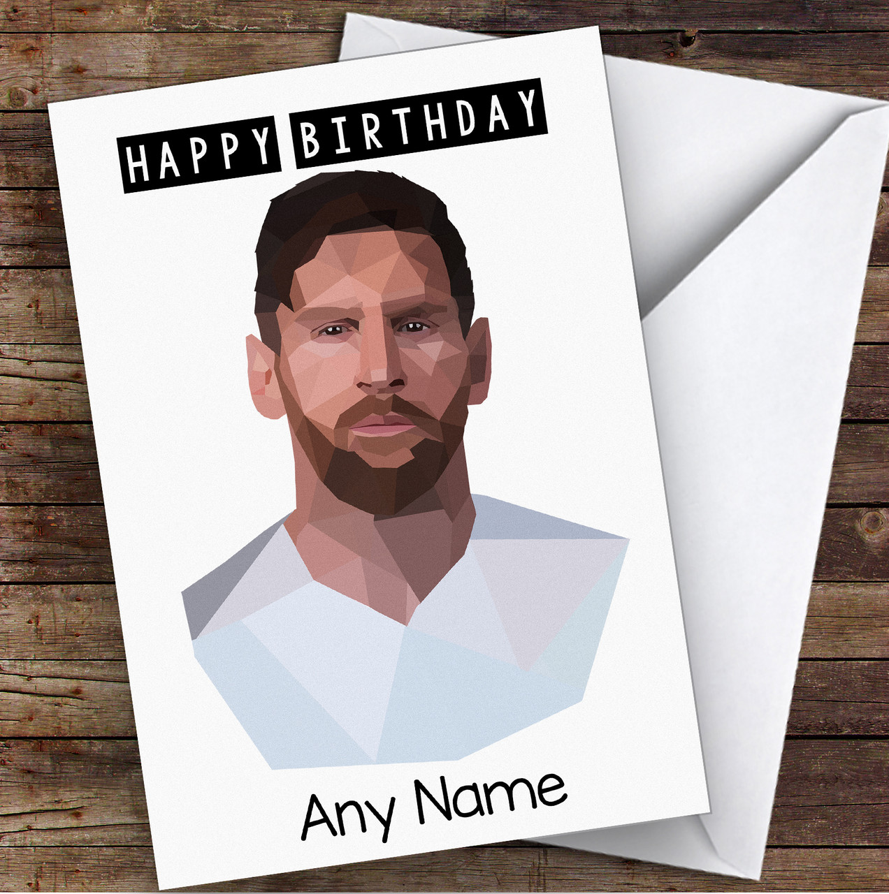 Lionel Messi Polygon Celebrity Personalized Birthday Card - Red Heart Print