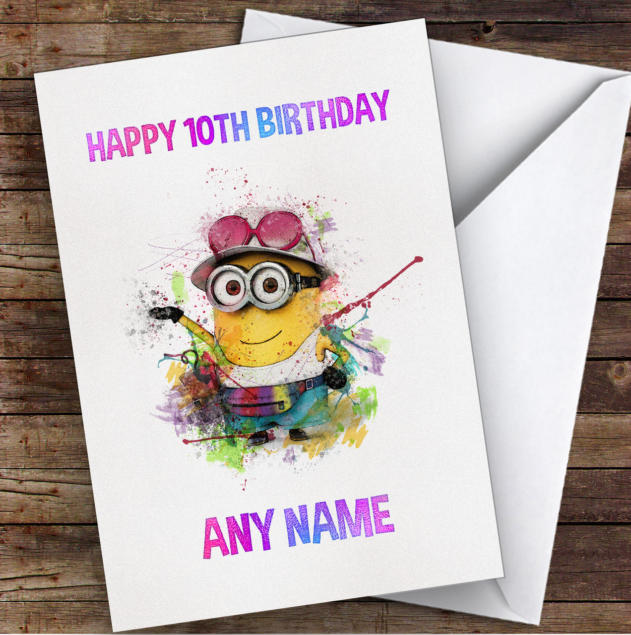 Minion Smudge Style colorful Children's Kids Personalized Birthday Card -  Red Heart Print