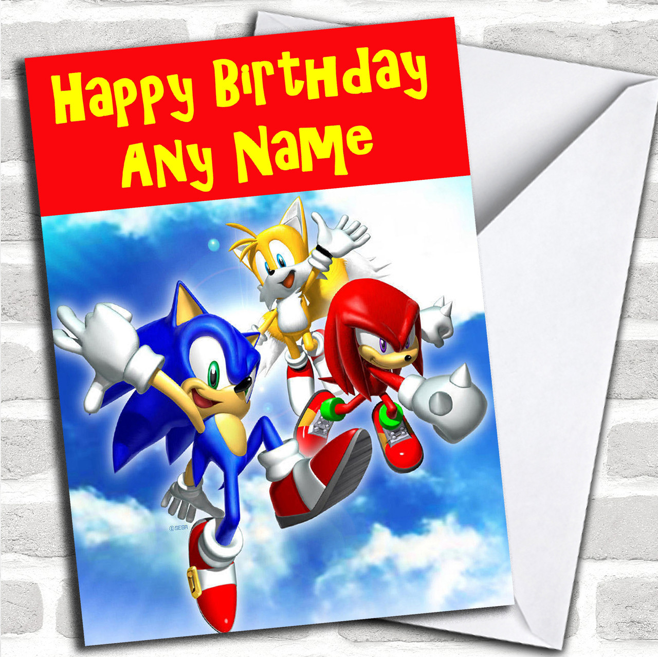 sonic the hedgehog personalized birthday card red heart print