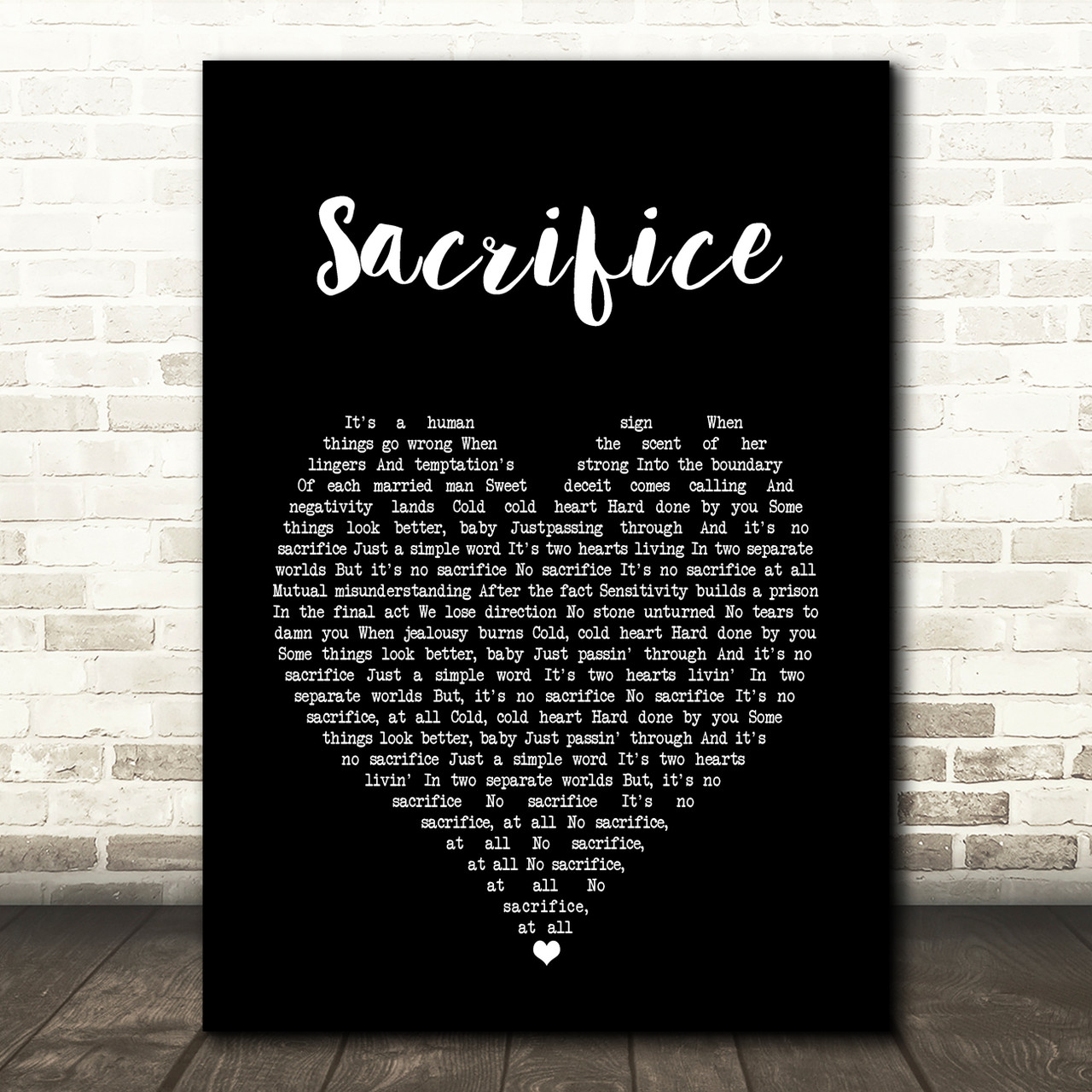 Elton John Sacrifice Script Heart Song Lyric Art Print - Red Heart Print