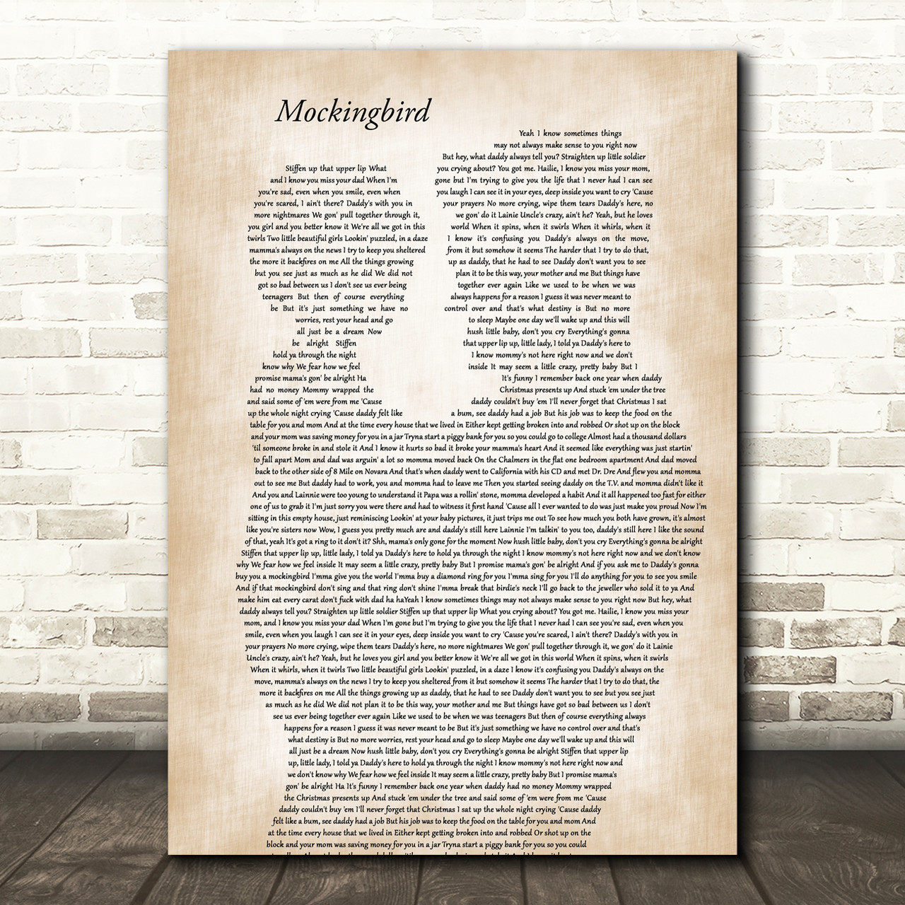 Eminem Mockingbird Black & White Feather & Birds Decorative Gift Song Lyric  Print - Song Lyric Designs