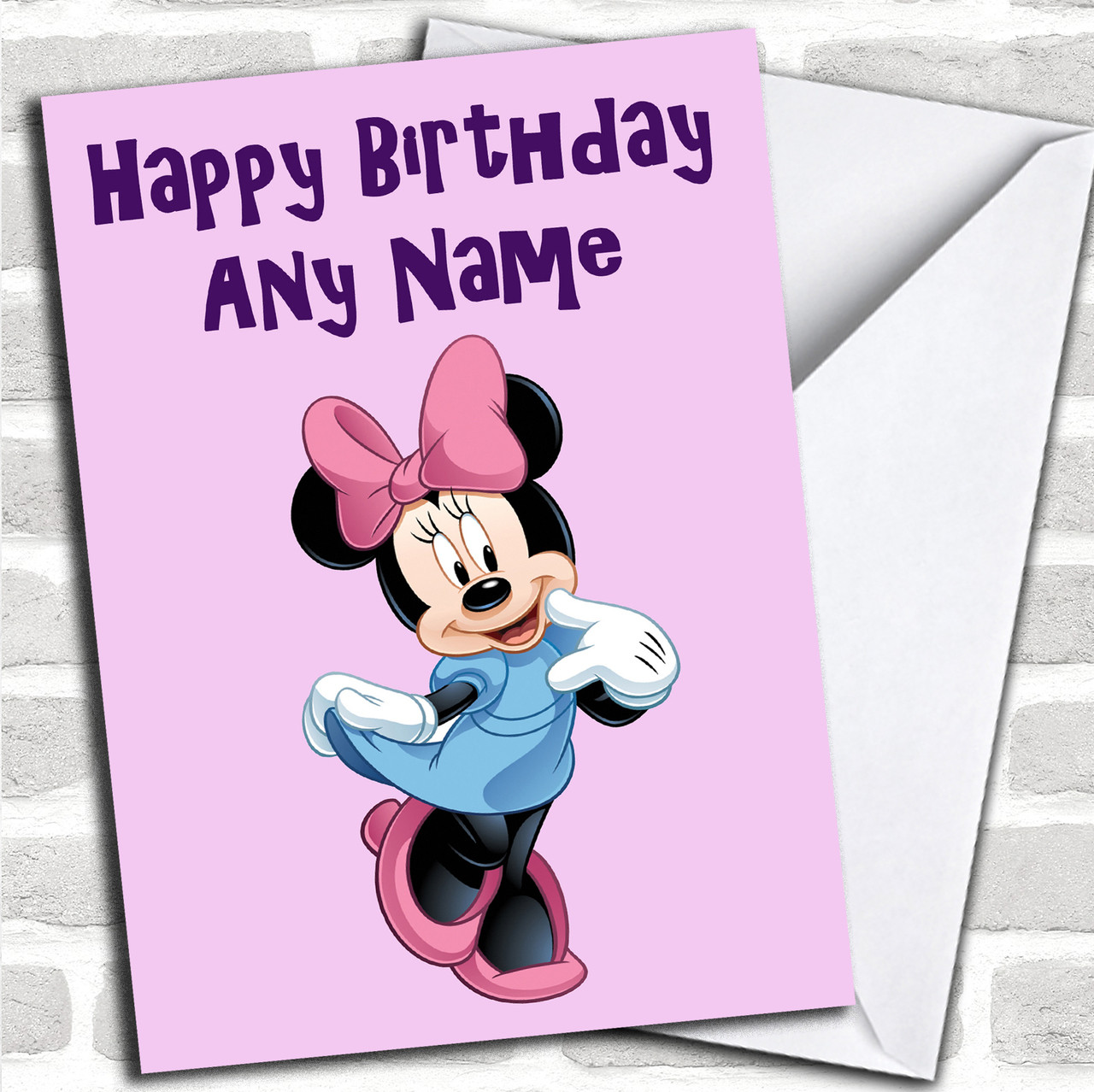 Minnie Mouse Pink Personalized Birthday Card - Red Heart Print
