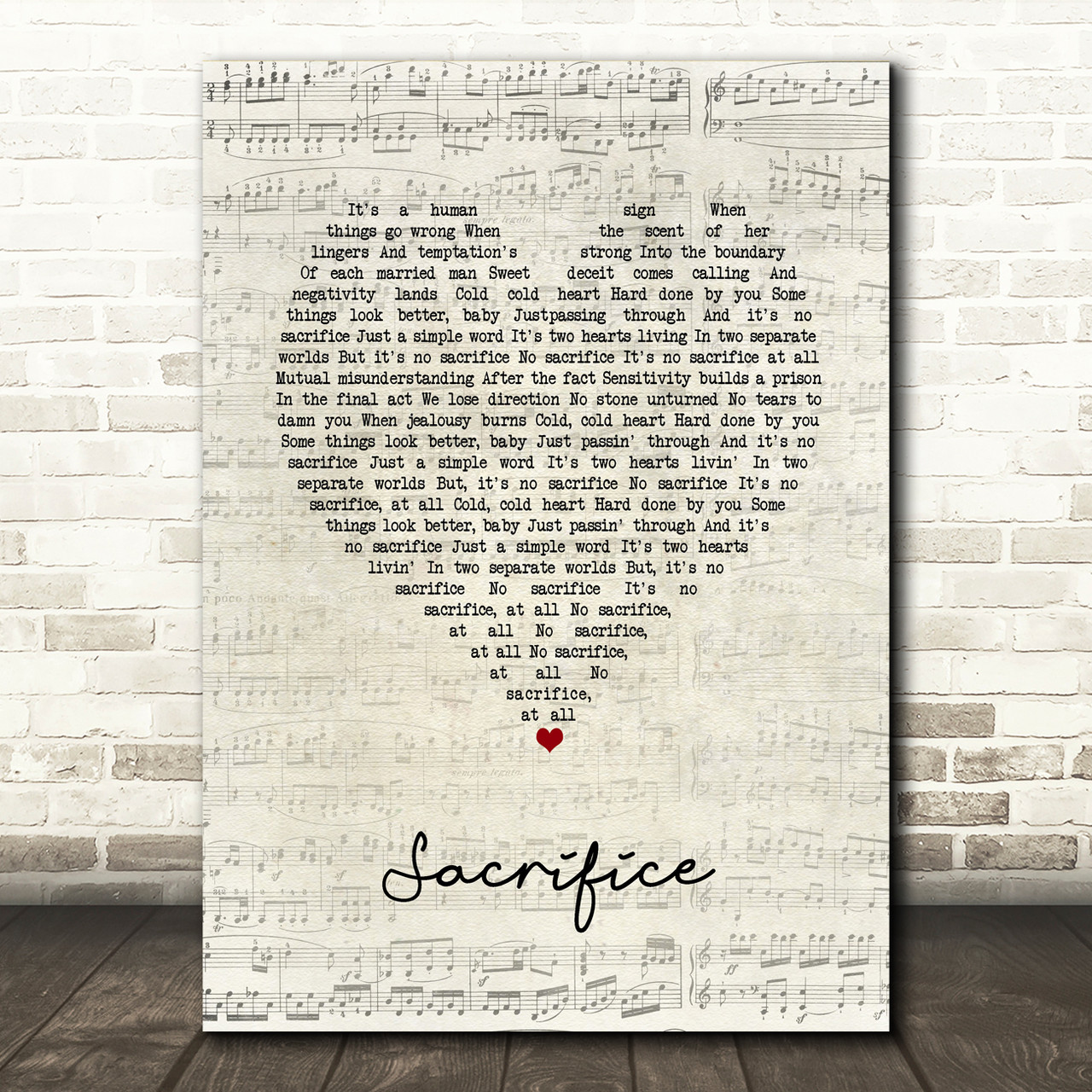 Elton John Sacrifice Script Heart Song Lyric Art Print - Red Heart Print