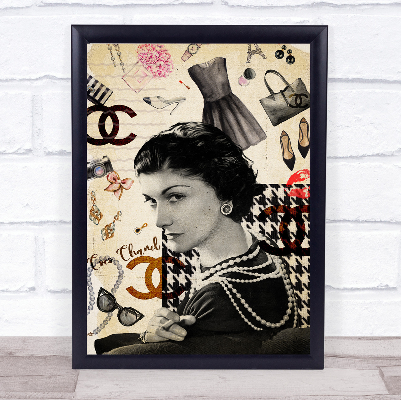 Coco Chanel Vintage Fashion Designer Wall Art Print - Red Heart Print