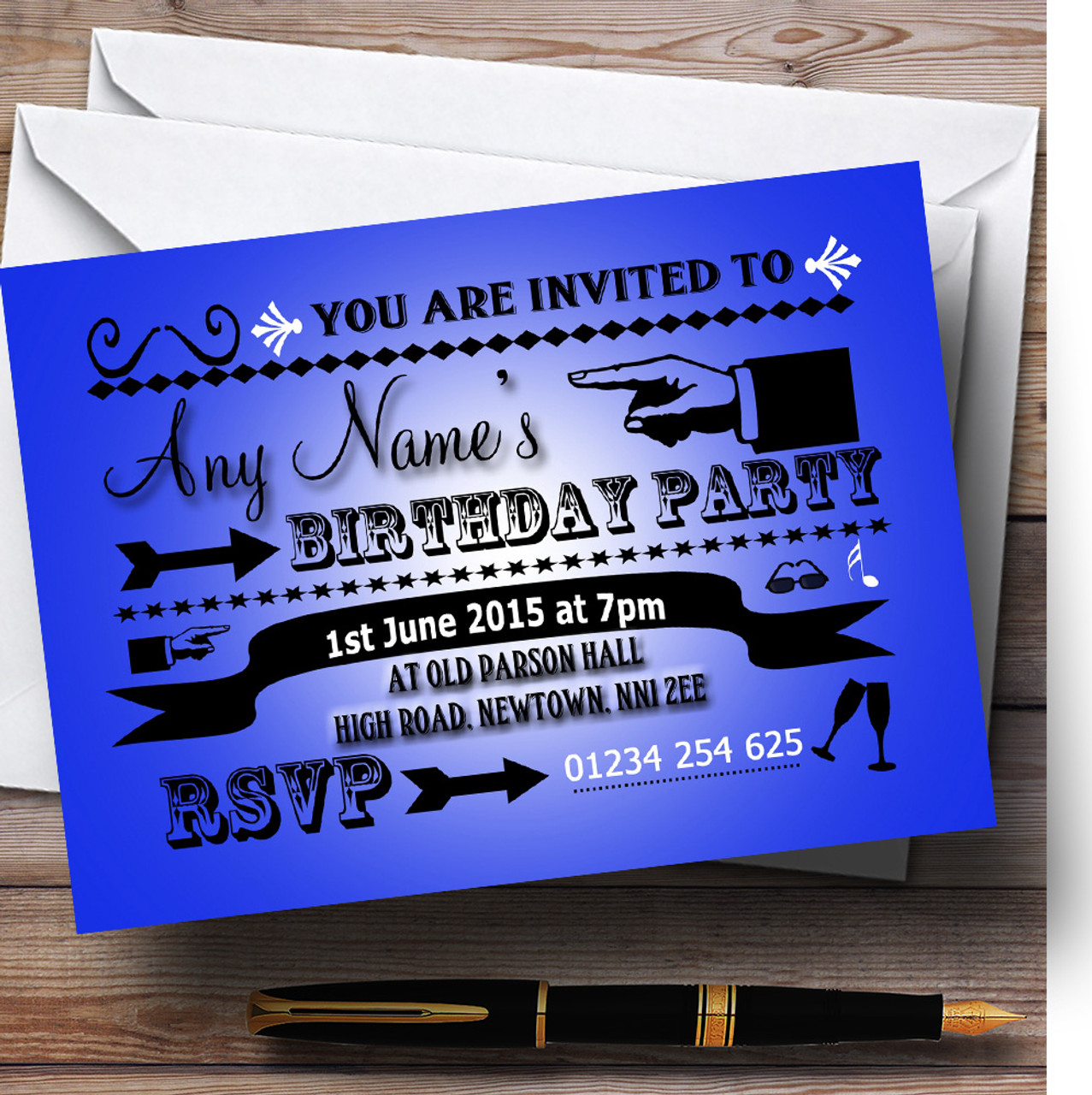 Royal Blue Typography Word Art Vintage Personalized Birthday Party Invitations - Red Heart Print royal-blue-typography-word-art-vintage-personalized-birthday-party-invitations-red-heart-print