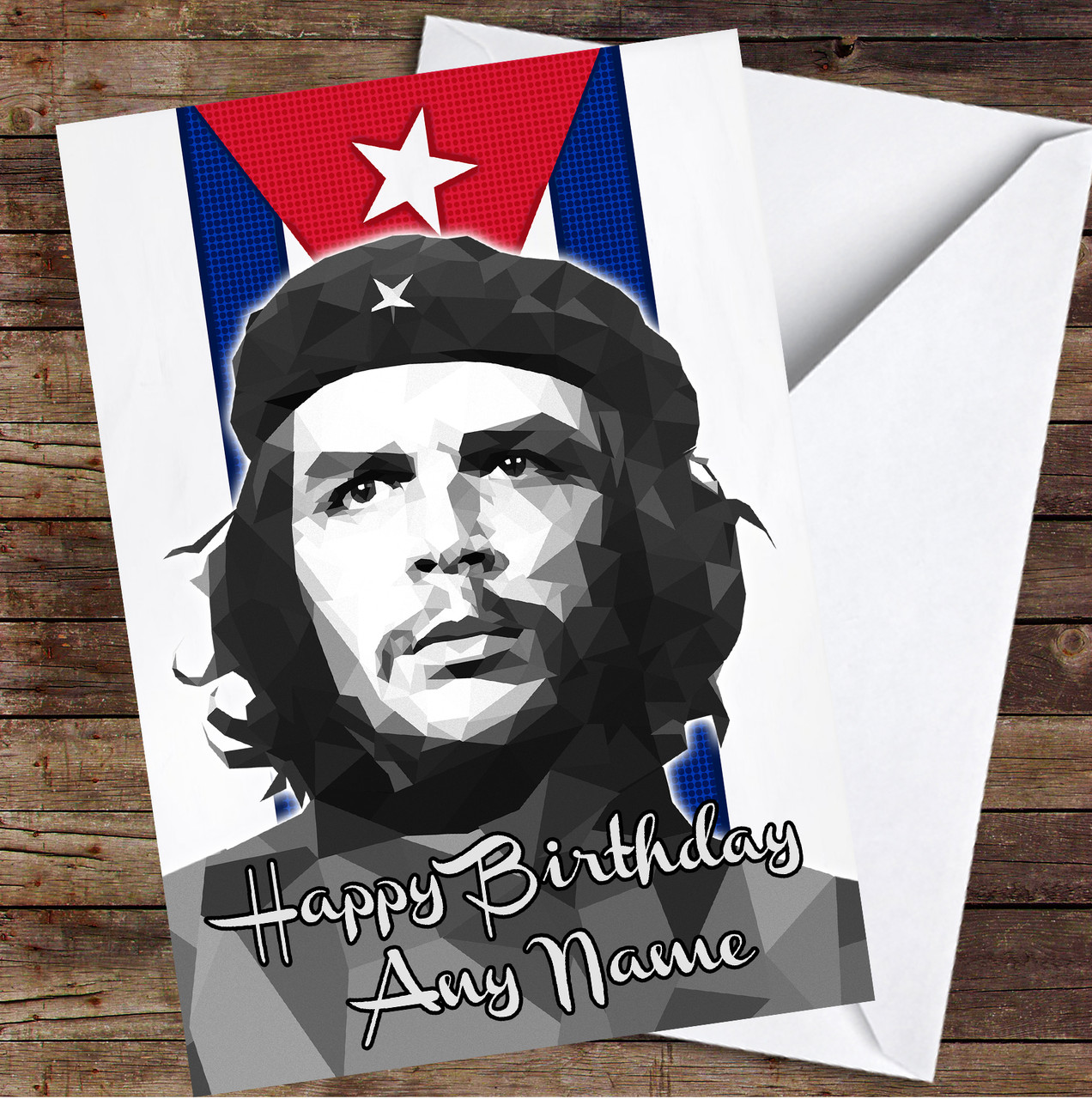 Chez Guevara Polygon Cuban Flag Personalized Birthday Card - Red ...