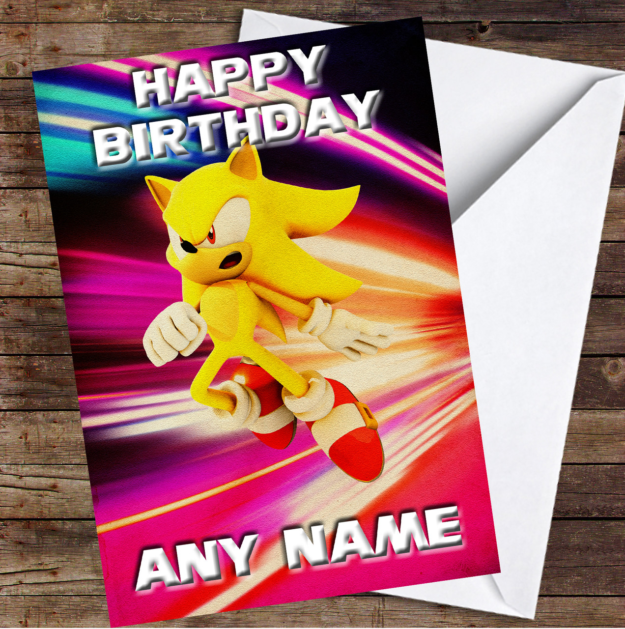 Yellow Sonic Hedgehog Lights Personalized Birthday Card