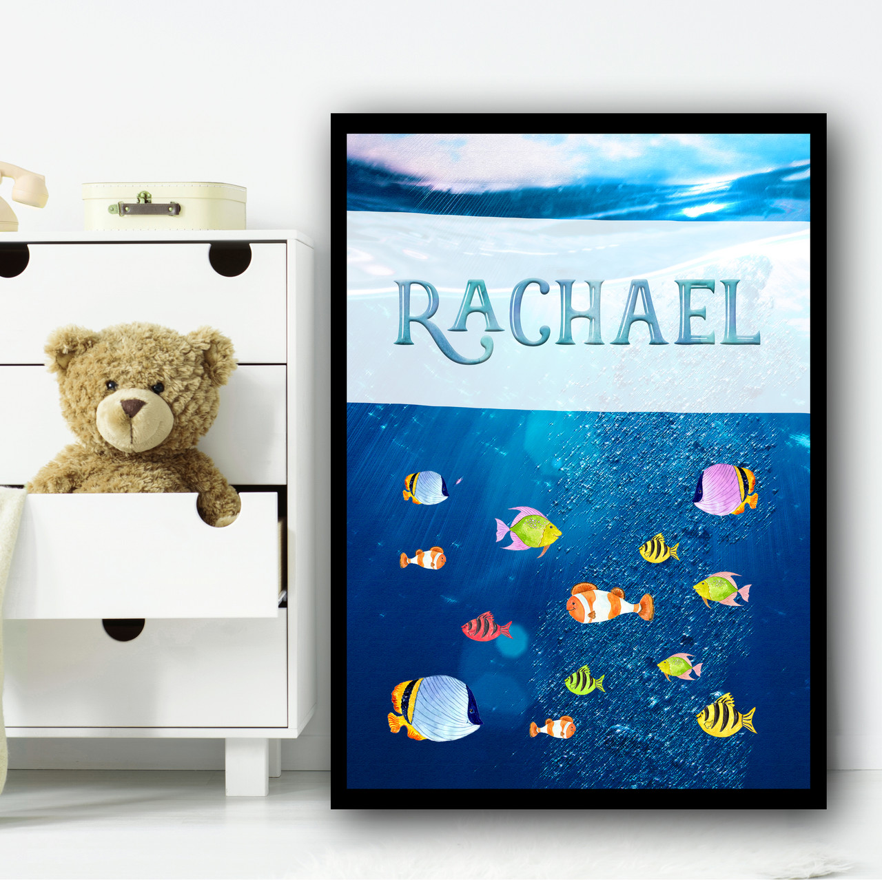Under The Sea Multiple Fish Any Name Personalized Wall Art Print - Red  Heart Print