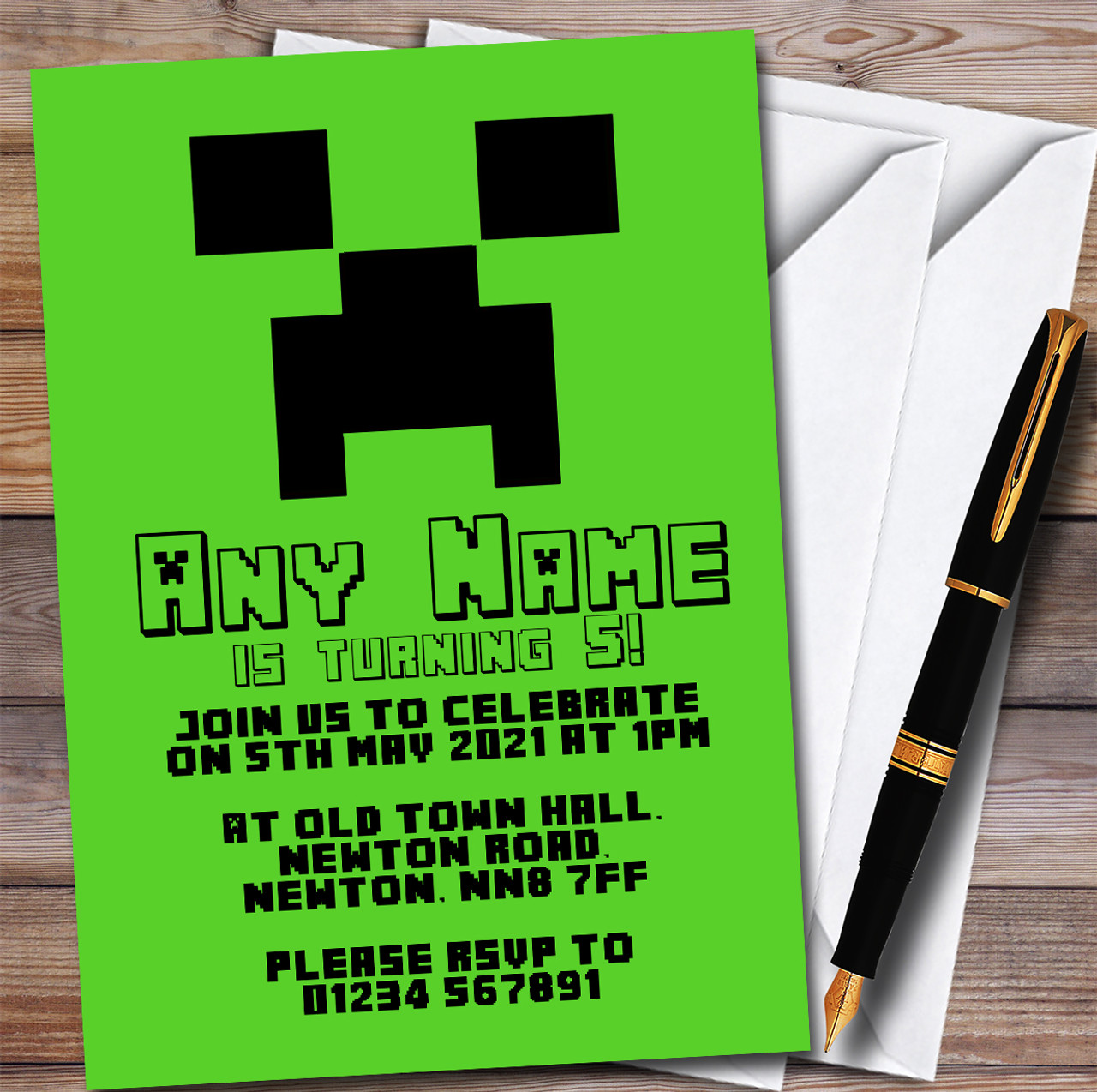 MINECRAFT BIRTHDAY PARTY INVITATIONS, CHILDREN, GIRLS, BOYS, UNISEX  INVITATION