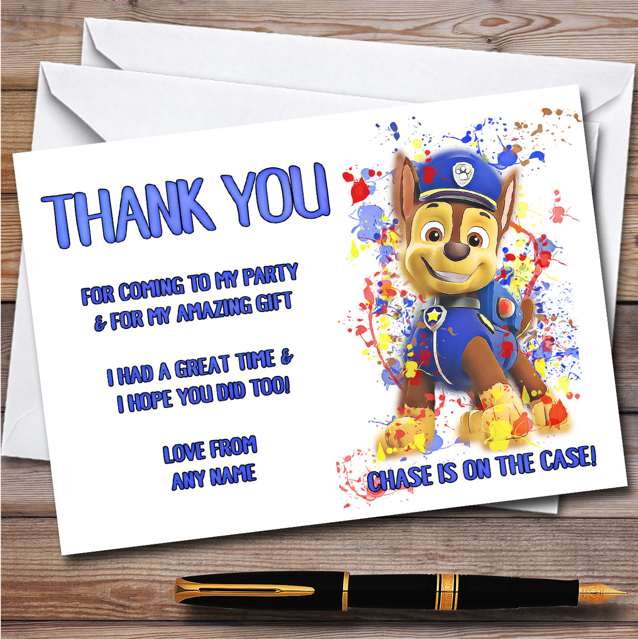 Paw Patrol Chase Splatter Art Children's Birthday Party Thank You Cards - Red Heart Print paw-patrol-chase-splatter-art-children-s-birthday-party-thank-you-cards-red-heart-print